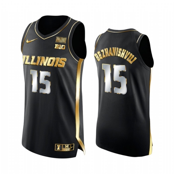 Illinois Fighting Illini 2021 Big Ten Tournament Champions Giorgi Bezhanishvili #15 Jersey March Madness Black Golden Authentic