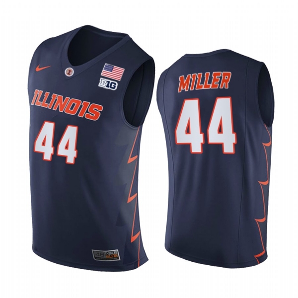 Illinois Fighting Illini 2021 Big10 Regular Season Champions Adam Miller #44 Jersey March Madness Navy Replica