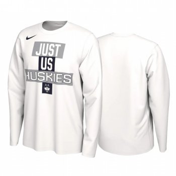 UConn Huskies 2021 March Madness White Just Us Bench Long Sleeve T-Shirt