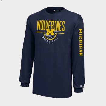 Michigan Wolverines Navy Champion Long Sleeve Men T-Shirt March Madness