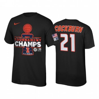 Illinois Fighting Illini Kofi Cockburn Black 2021 Big Ten Tournament Champions Locker Room Men Tee March Madness