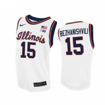 Giorgi Bezhanishvili Illinois Fighting Illini White Jersey 2021 Throwback College Basketball