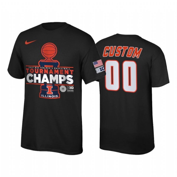 Illinois Fighting Illini Custom Black 2021 Big Ten Tournament Champions Locker Room Men Tee March Madness