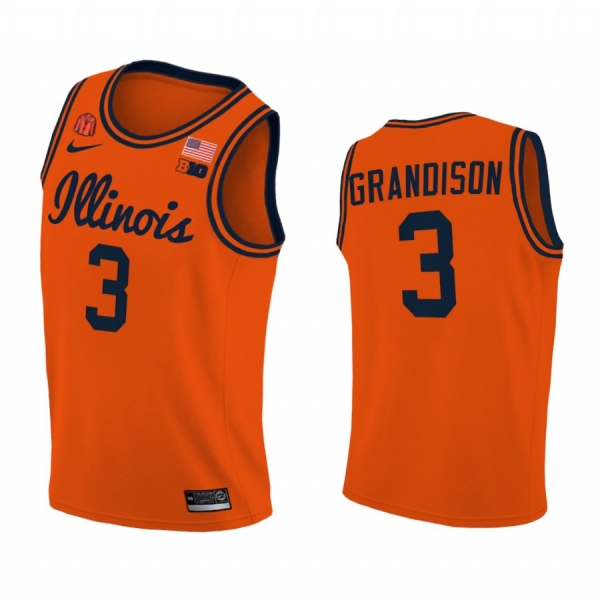 Illinois Fighting Illini 2021 Big10 Tournament Champions Jacob Grandison #3 Jersey March Madness Orange Coach Lou Patch