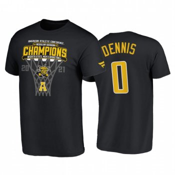 Wichita State Shockers 2021 March Madness Dexter Dennis Black Blue 84 2021 AAC Regular Season Champions Locker Room Tee