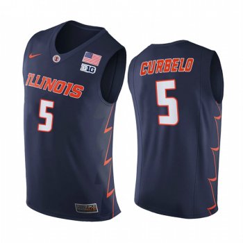 Illinois Fighting Illini 2021 Big10 Regular Season Champions Andre Curbelo #5 Jersey March Madness Navy Replica