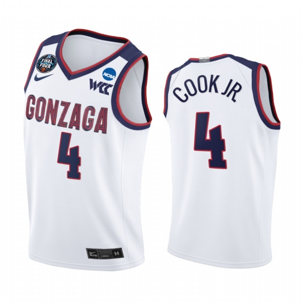 Aaron Cook Jr. #4 Gonzaga Bulldogs 2021 March Madness Final Four Jersey White WCC