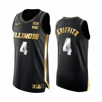 Illinois Fighting Illini 2021 Big Ten Tournament Champions Zach Griffith #4 Jersey March Madness Black Golden Authentic