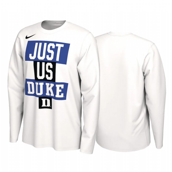 Duke Blue Devils 2021 March Madness White Just Us Bench Long Sleeve T-Shirt