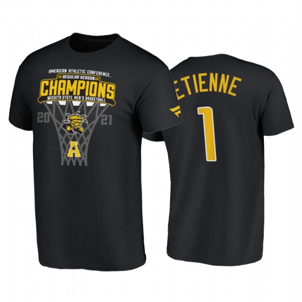 Wichita State Shockers 2021 March Madness Tyson Etienne Black Blue 84 2021 AAC Regular Season Champions Locker Room Tee