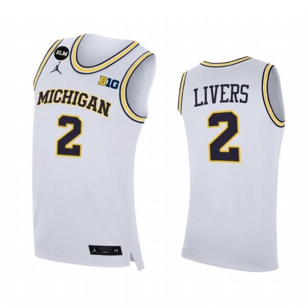 Michigan Wolverines 2021 Big Ten regular season champions Isaiah Livers #2 Jersey March Madness White BLM