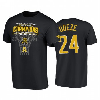 Wichita State Shockers 2021 March Madness Morris Udeze Black Blue 84 2021 AAC Regular Season Champions Locker Room Tee