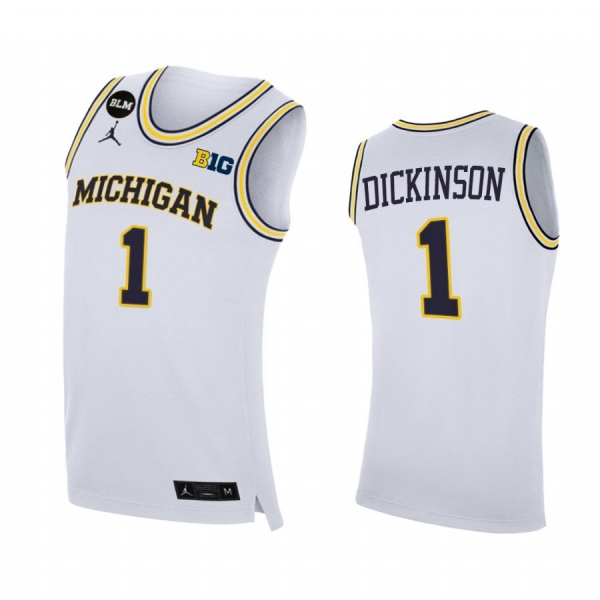 Michigan Wolverines 2021 Big Ten regular season champions Hunter Dickinson #1 Jersey March Madness White BLM