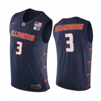 Illinois Fighting Illini 2021 Big10 Regular Season Champions Jacob Grandison #3 Jersey March Madness Navy Replica