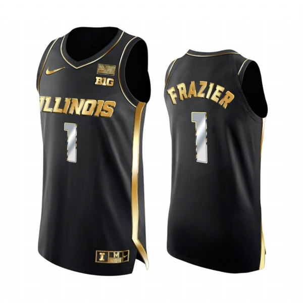 Illinois Fighting Illini 2021 Big Ten Tournament Champions Trent Frazier #1 Jersey March Madness Black Golden Authentic