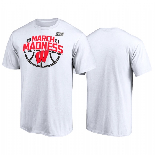 Wisconsin Badgers White 2021 NCAA Basketball March Madness Bound Ticket Men Tee March Madness