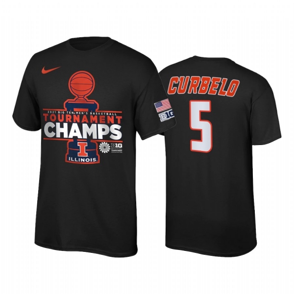 Illinois Fighting Illini Andre Curbelo Black 2021 Big Ten Tournament Champions Locker Room Men Tee March Madness