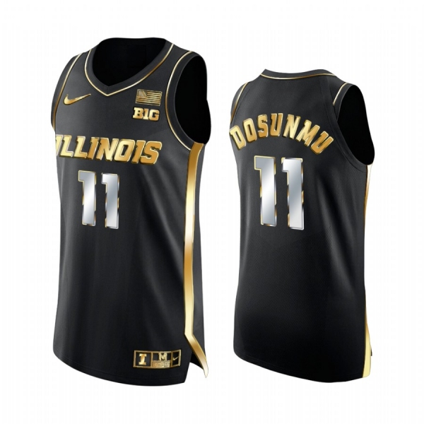 Illinois Fighting Illini 2021 Big Ten Tournament Champions Ayo Dosunmu #11 Jersey March Madness Black Golden Authentic