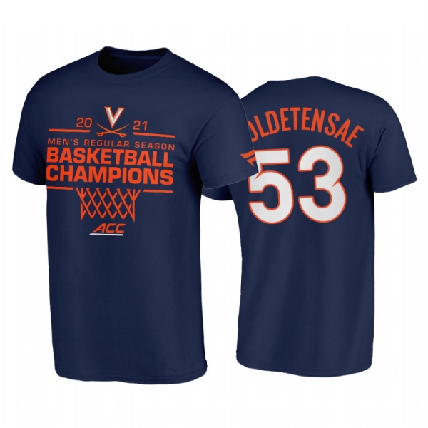 Virginia Cavaliers 2021 March Madness Tomas Woldetensae Navy 2021 ACC Regular Season Champions Tee