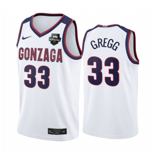 Gonzaga Bulldogs 2021 WCC Mens Basketball Conference Tournament Champions Ben Gregg #33 Jersey March Madness White Limited