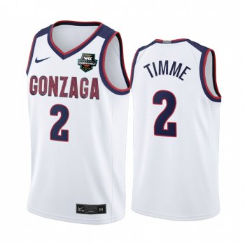 Gonzaga Bulldogs 2021 WCC Mens Basketball Conference Tournament Champions Drew Timme #2 Jersey March Madness White Limited