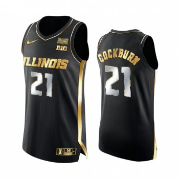 Illinois Fighting Illini 2021 Big Ten Tournament Champions Kofi Cockburn #21 Jersey March Madness Black Golden Authentic