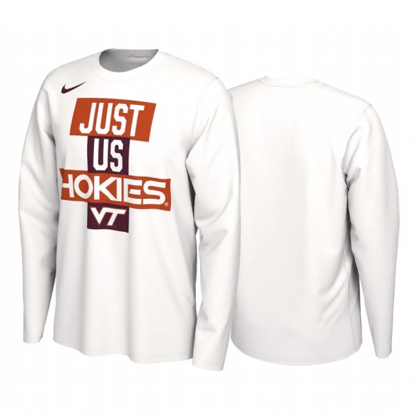 Virginia Tech Hokies 2021 March Madness White Just Us Bench Long Sleeve T-Shirt