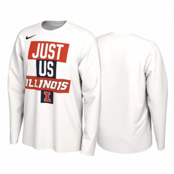 Illinois Fighting Illini 2021 March Madness White 2021 Postseason Basketball JUST US Bench Long Sleeve T-Shirt