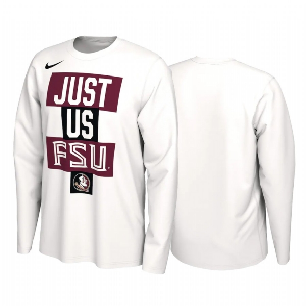 Florida State Seminoles 2021 March Madness White Just Us Bench Long Sleeve T-Shirt