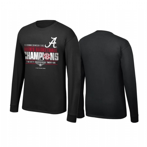 Alabama Crimson Tide Black 2021 SEC Conference Tournament Champions Long Sleeve Men Tee March Madness