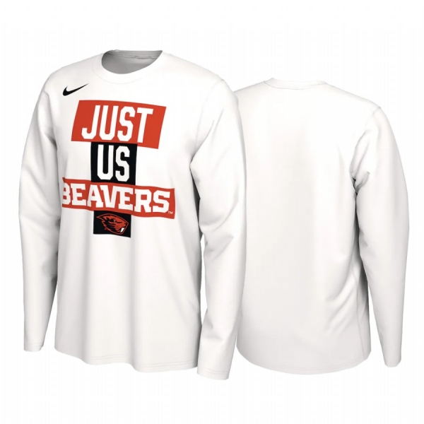 Oregon State Beavers 2021 March Madness White Just Us Bench Long Sleeve T-Shirt