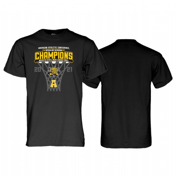 Wichita State Shockers 2021 March Madness Black Blue 84 2021 AAC Men's Basketball Regular Season Champions Locker Room Tee