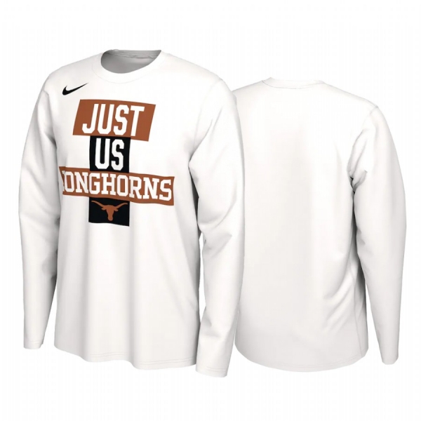 Texas Longhorns 2021 March Madness White 2021 Postseason Basketball JUST US Bench Long Sleeve T-Shirt