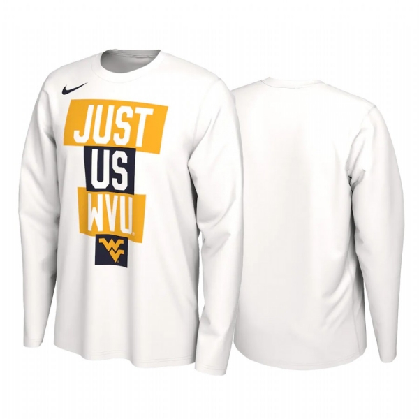 West Virginia Mountaineers 2021 March Madness White 2021 Postseason Basketball JUST US Bench Long Sleeve T-Shirt