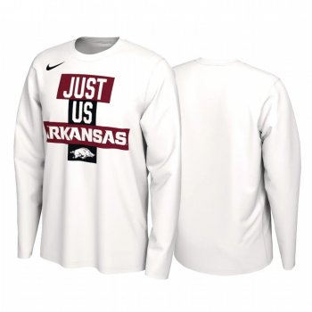 Arkansas Razorbacks 2021 March Madness White Just Us Bench Long Sleeve T-Shirt