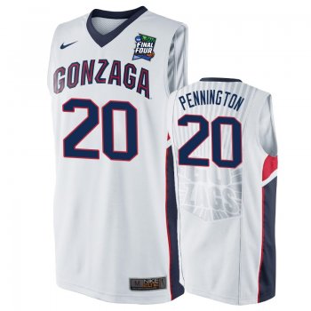 Gonzaga Bulldogs Paul Pennington #20 White 2019 Final-Four Replica Basketball Jersey