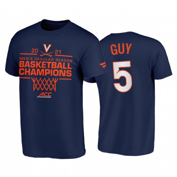 Virginia Cavaliers 2021 March Madness Kyle Guy Navy 2021 ACC Regular Season Champions Tee