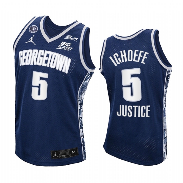 Georgetown Hoyas Timothy Ighoefe Jersey 2021 Justice Navy Honor John Thompson Jr.