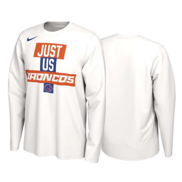 Boise State Broncos 2021 March Madness White Just Us Bench Long Sleeve T-Shirt