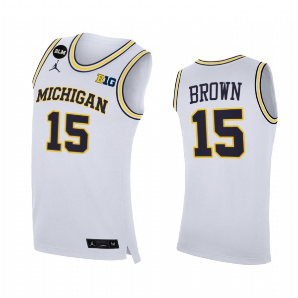 Michigan Wolverines 2021 Big Ten regular season champions Chaundee Brown #15 Jersey March Madness White BLM