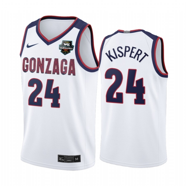 Gonzaga Bulldogs 2021 WCC Mens Basketball Conference Tournament Champions Corey Kispert #24 Jersey March Madness White Limited