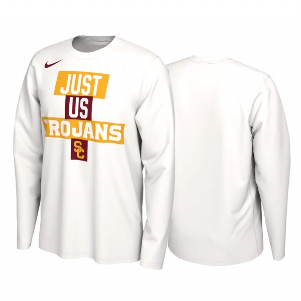 USC Trojans 2021 March Madness White Just Us Bench Long Sleeve T-Shirt