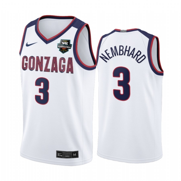 Gonzaga Bulldogs 2021 WCC Mens Basketball Conference Tournament Champions Andrew Nembhard #3 Jersey March Madness White Limited