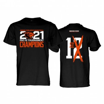 Oregon State Beavers Black 2021 PAC-12 Men's Basketball Conference Tournament Champions 12th to 1st Men T-Shirt March Madness