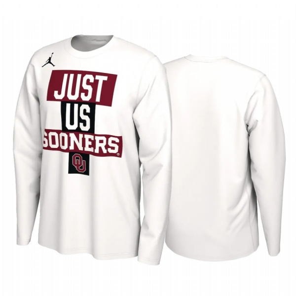 Oklahoma Sooners 2021 March Madness White Just Us Bench Long Sleeve T-Shirt