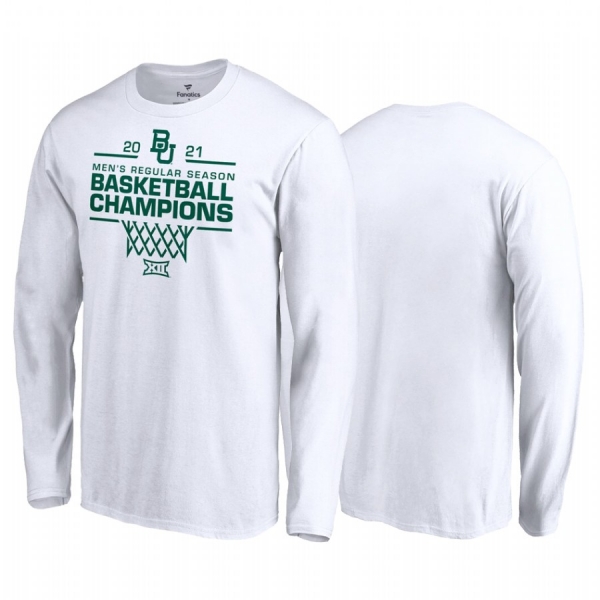 Baylor Bears 2021 March Madness White 2021 Big 12 Men's Basketball Regular Season Champions Long Sleeve T-Shirt