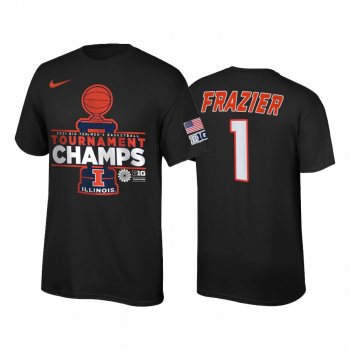 Illinois Fighting Illini Trent Frazier Black 2021 Big Ten Tournament Champions Locker Room Men Tee March Madness