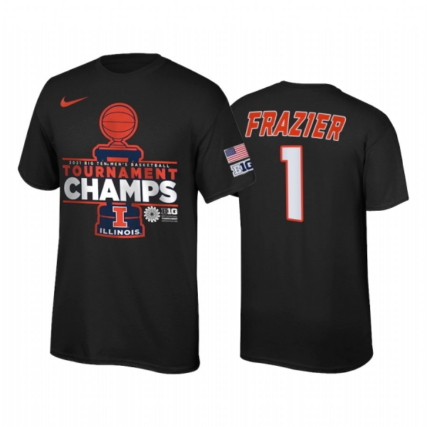 Illinois Fighting Illini Trent Frazier Black 2021 Big Ten Tournament Champions Locker Room Men Tee March Madness