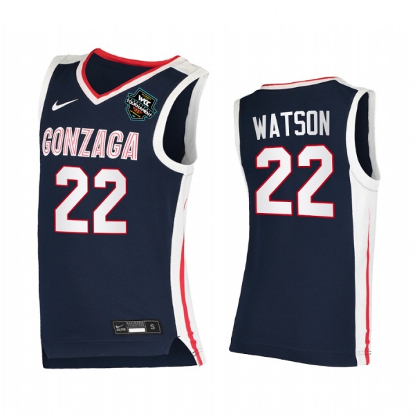 Gonzaga Bulldogs 2021 WCC Mens Basketball Conference Tournament Champions Anton Watson #22 Jersey March Madness Navy Elite