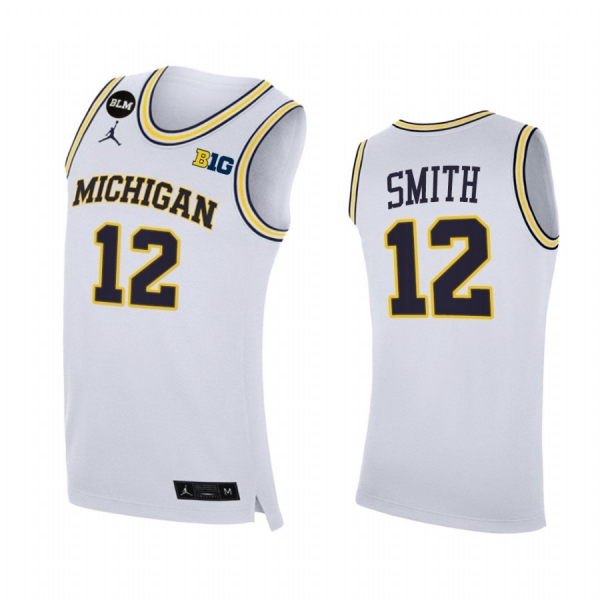 Michigan Wolverines 2021 Big Ten regular season champions Mike Smith #12 Jersey March Madness White BLM